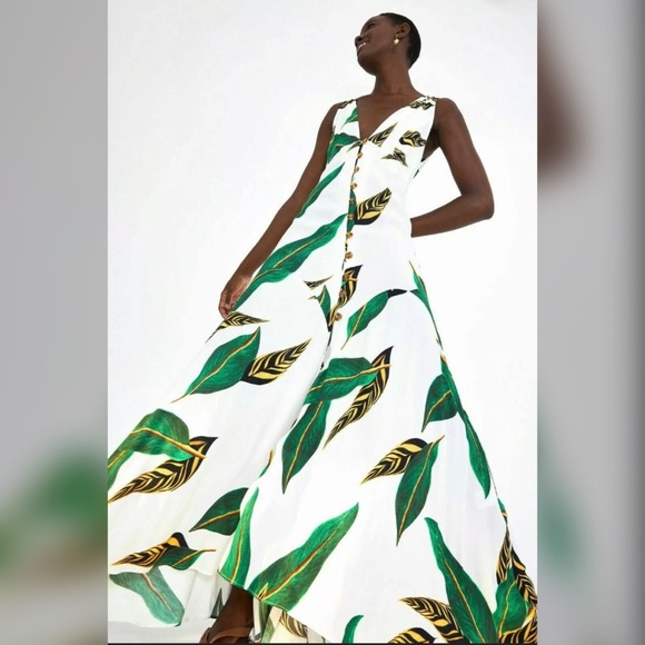 white and green leaf dress